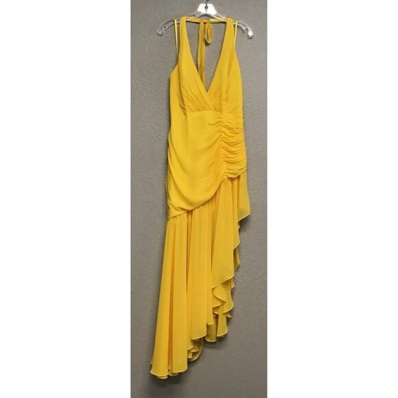 Mac Duggal NWT Asymmetrical Hem Halter Gown Long Dress Yellow Women's Size 12 - Picture 14 of 16